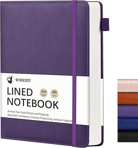 Miniatura 8 de Winkooy Cuaderno rayado, 366 páginas, diarios de tapa dura de cuero para escribir grueso A5 cuaderno clásico con lazo para bolígrafo, diario de 3.53