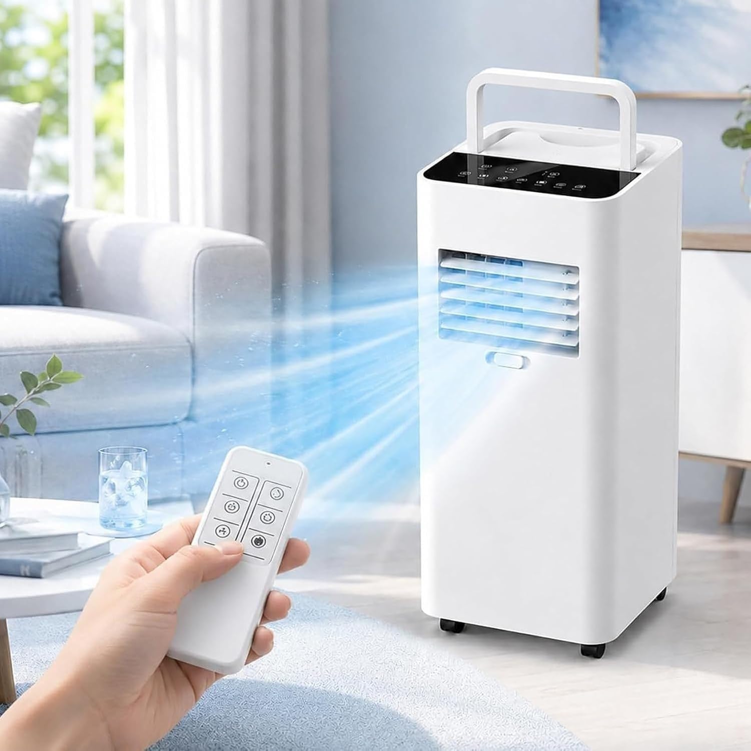 Aire Acondicionado Portátil 5000 BTU Smart Enfriador Móvil para Habitaciones hasta 20m² Drenaje 15H Deshumidificador Mando y Kit Ventana Eficiencia Clase A Aire
