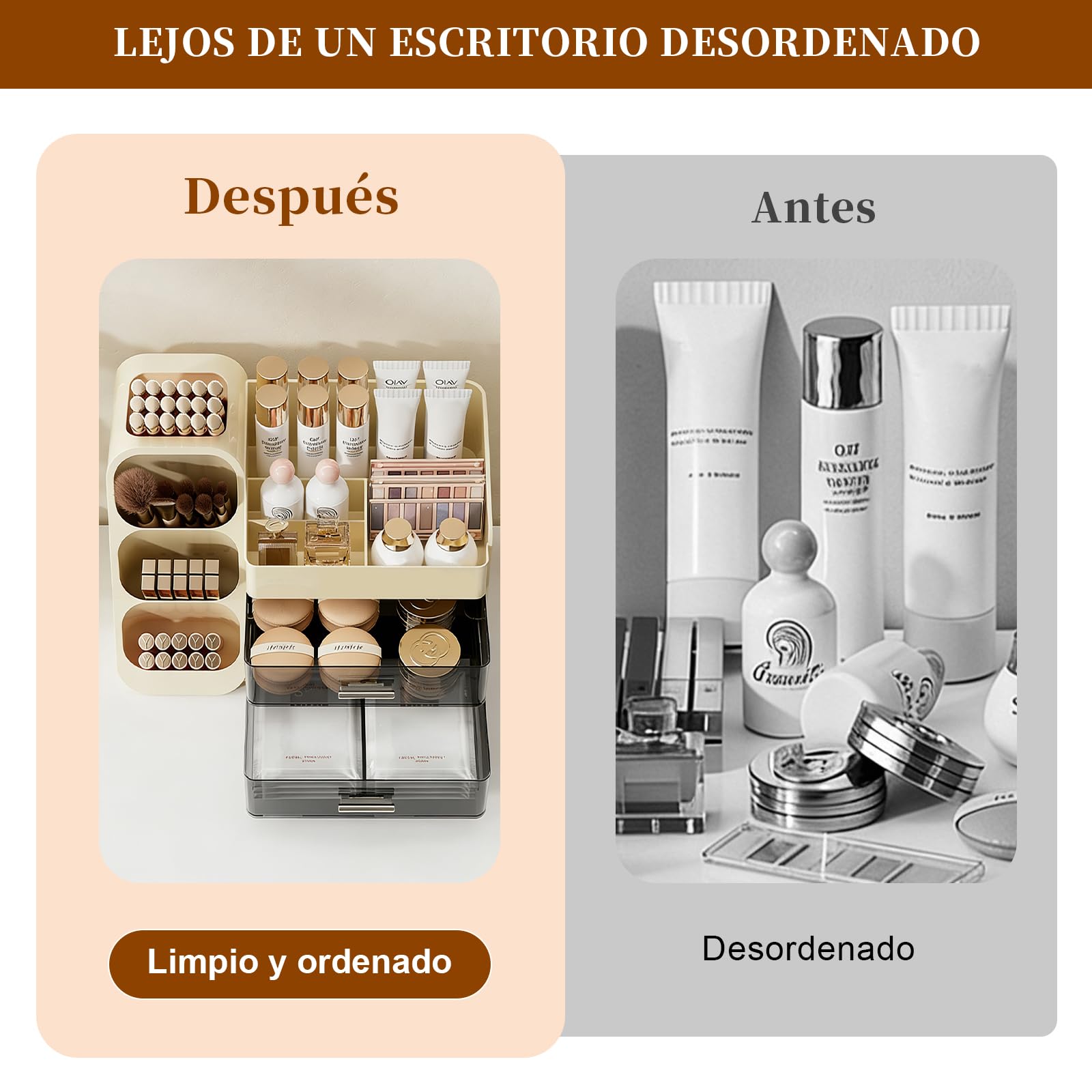 Organizador de Maquillaje para Tocador, Organizador Perfumes y Cremas con Cajones, Gran Capacidad, para Pintalabios Cuidado, Blanco Lechoso