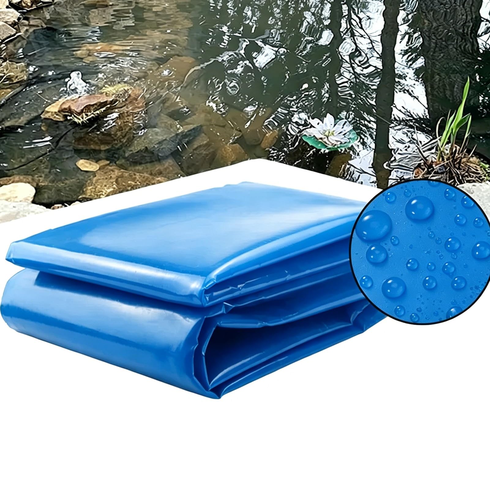 Yopappol Blue Flexible Water Garden Liner, UV Resistant HDPE Waterproof Pond Liner, Pond Underlayment Membrane for Backyard Koi Fish Ponds, Fountain and Water Feature(5x6m(16.4x19.7ft))