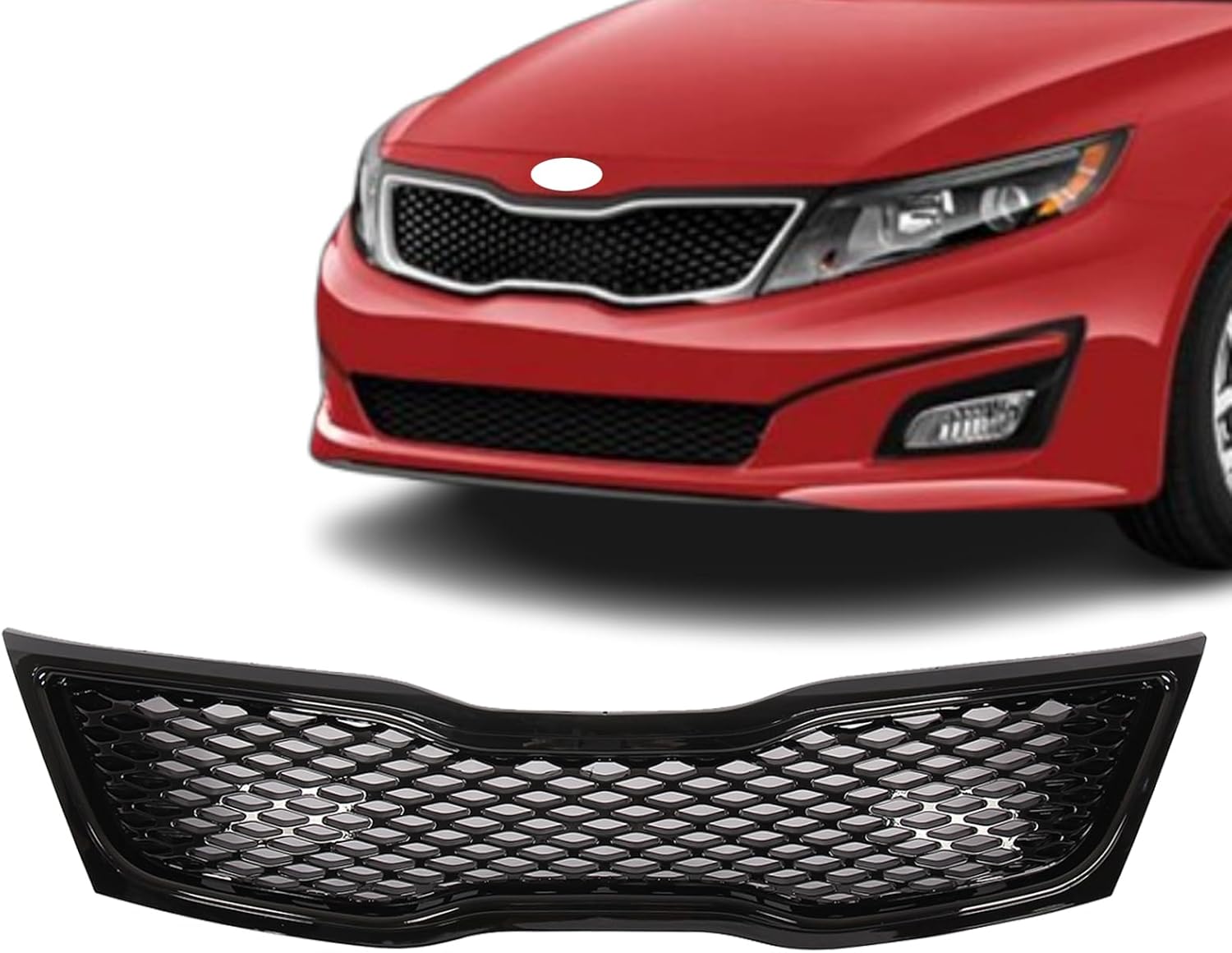 JX RACING Front Upper Grill Grille Compatible with Kia Optima EX/LX 2014-2015 Bumper Hood Mesh Grill Full Gloss Black