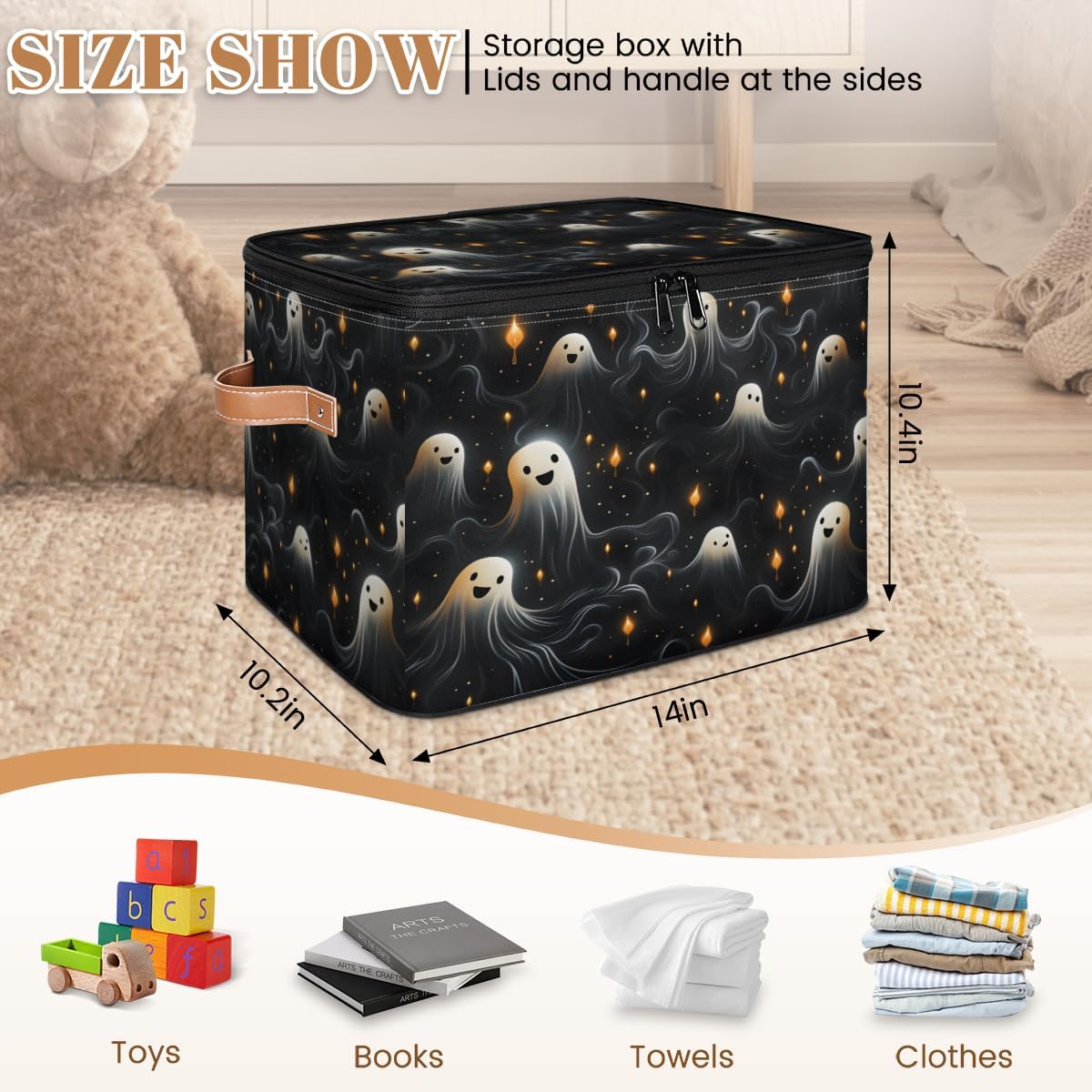 Storage Bin Set of 2 Specter Storage Basket with Zipper Lid & Handle Foldable Closet Shelf 2 Pack Cloth Organizer Basket Cube Bins Clothes Organizer for Bedroom, Nursery