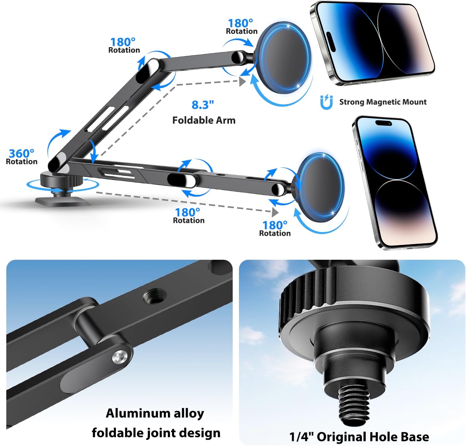 Magnetic Phone Mount for Ford Bronco 2021-2026 2/4 Door, Aluminum Alloy Phone Holder, MagSafe Phone Mount for iPhone 12-17 Series, for Ford Bronco Accessories, OEM Screws Dash Mount Install