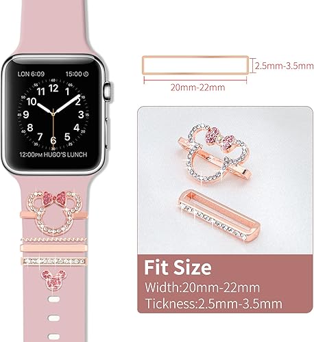 Miniatura 4 de Juego de dijes para correa de reloj, anillos decorativos y cierres con piedras brillantes, compatible con iWatch Series 1 a 8, compatible con