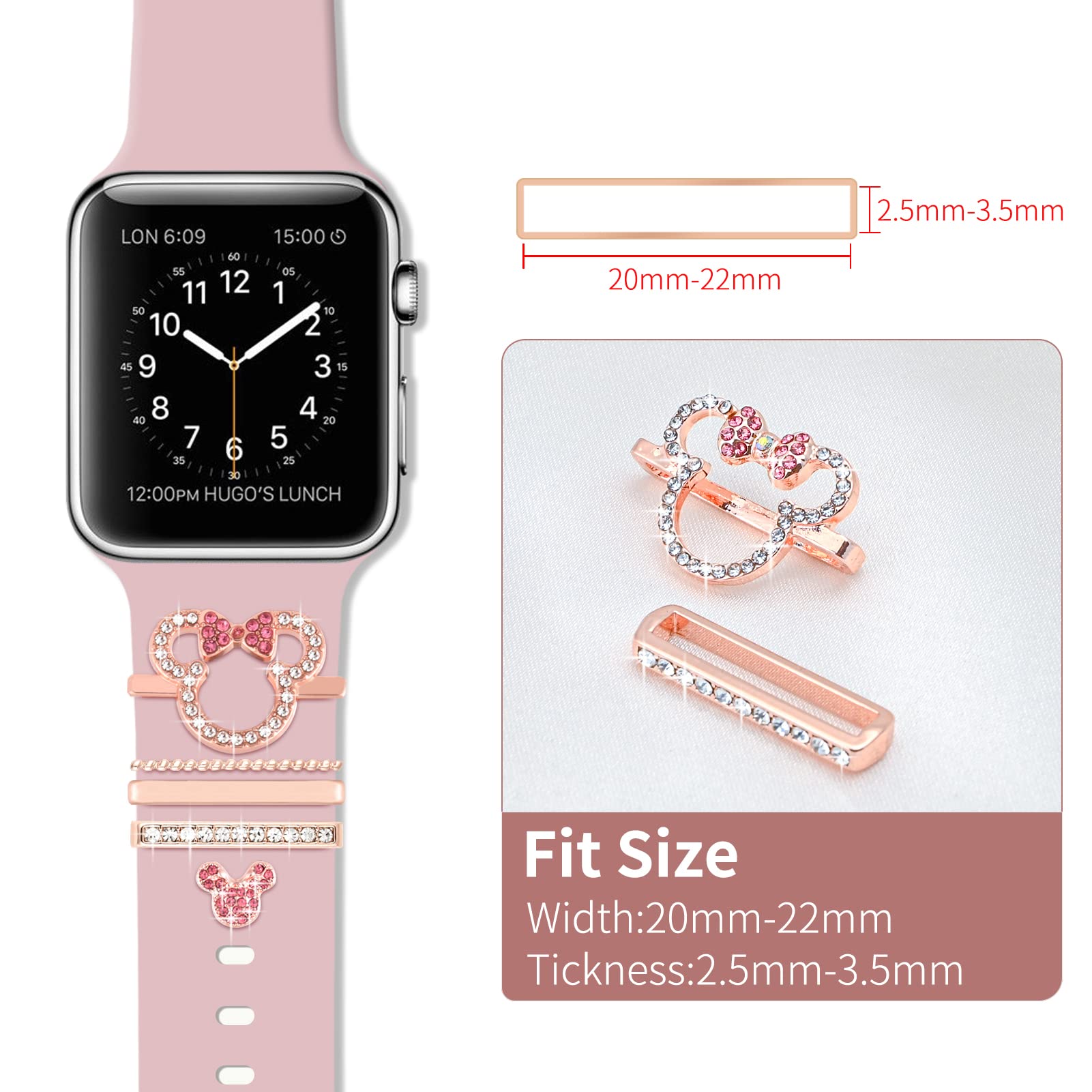 Uhr Armband Charme, mit dekorativem Ring und Schnalle, kompatibel mit Apple Watch 40mm 41mm 44mm 45mm Metall Diamant Armband Schiebezubehör, passend für iWatch Serie 8 7 6 5 4 3 2 1