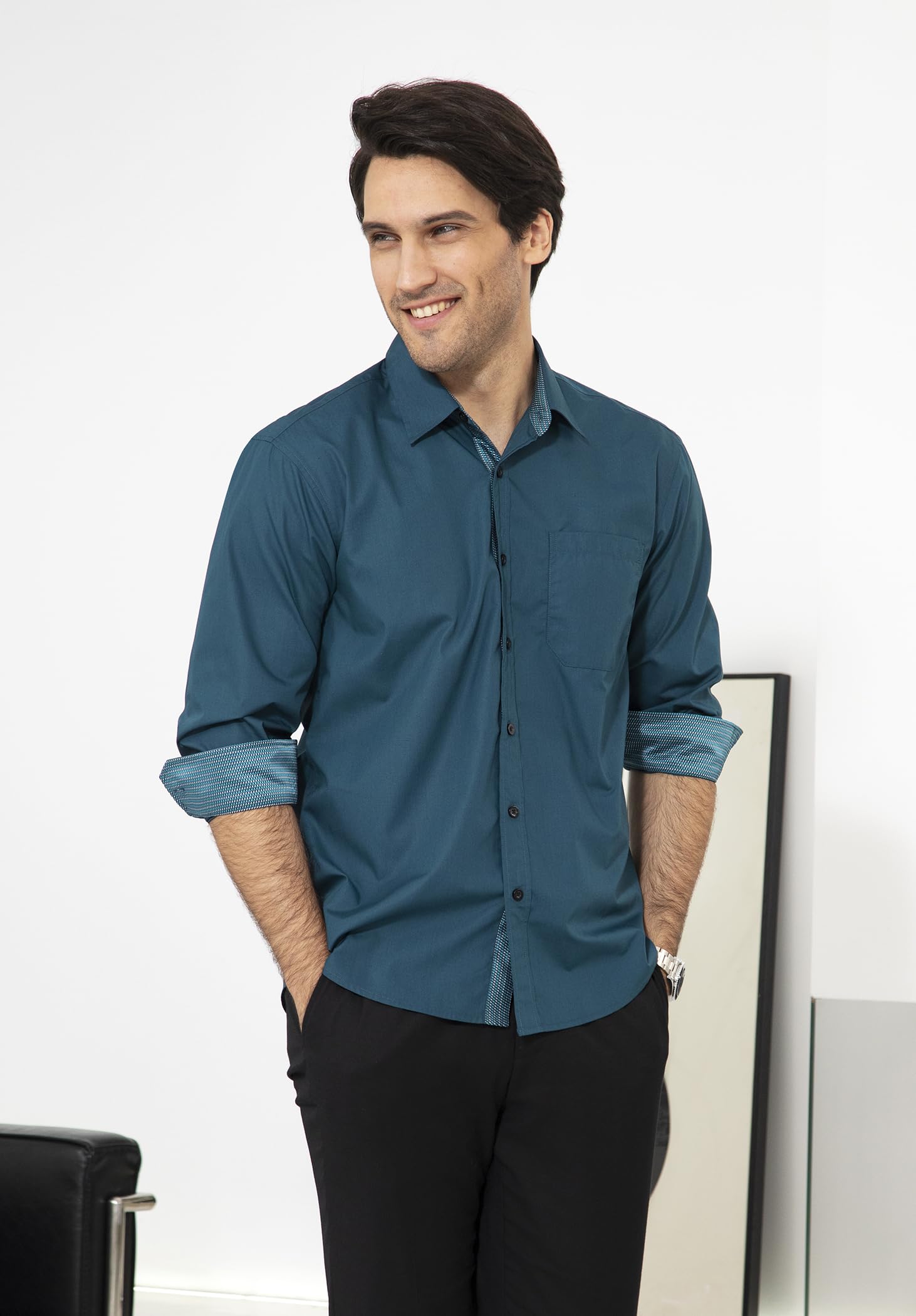 HISDERN Chemise Formelle pour Hommes décontractée à Manches Longues Chemises habillées Classiques boutonnées