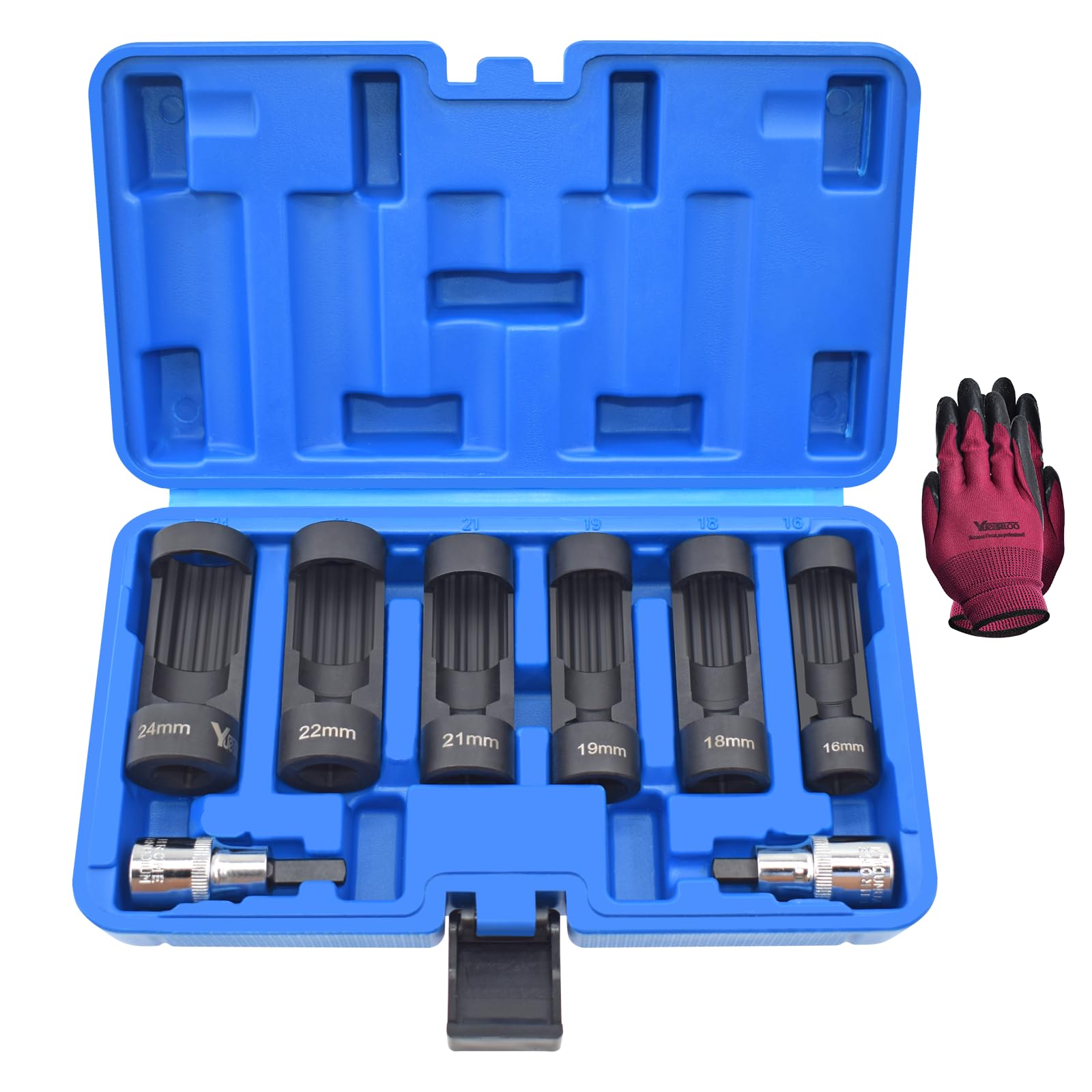 Yuesstloo Suspension Strut Socket Tool, Strut Nut Socket 16mm 18mm 19mm 21mm 22mm 24mm with 12 Point 1/2" Drive, Suspension Spreader Set 8pc Shock