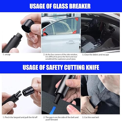 Miniatura 7 de Fogfar 1 martillo de seguridad portátil para automóvil, 4.72 x 3.14 x 1.37 pulgadas, cinturón de seguridad multifuncional para cortar, martillo de