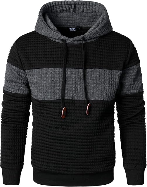 HOOD CREW Hommes manches longues Plaid Sweatshirts à capuche Patchwork Couleur Pullover Hoodies avec cordon de serrage