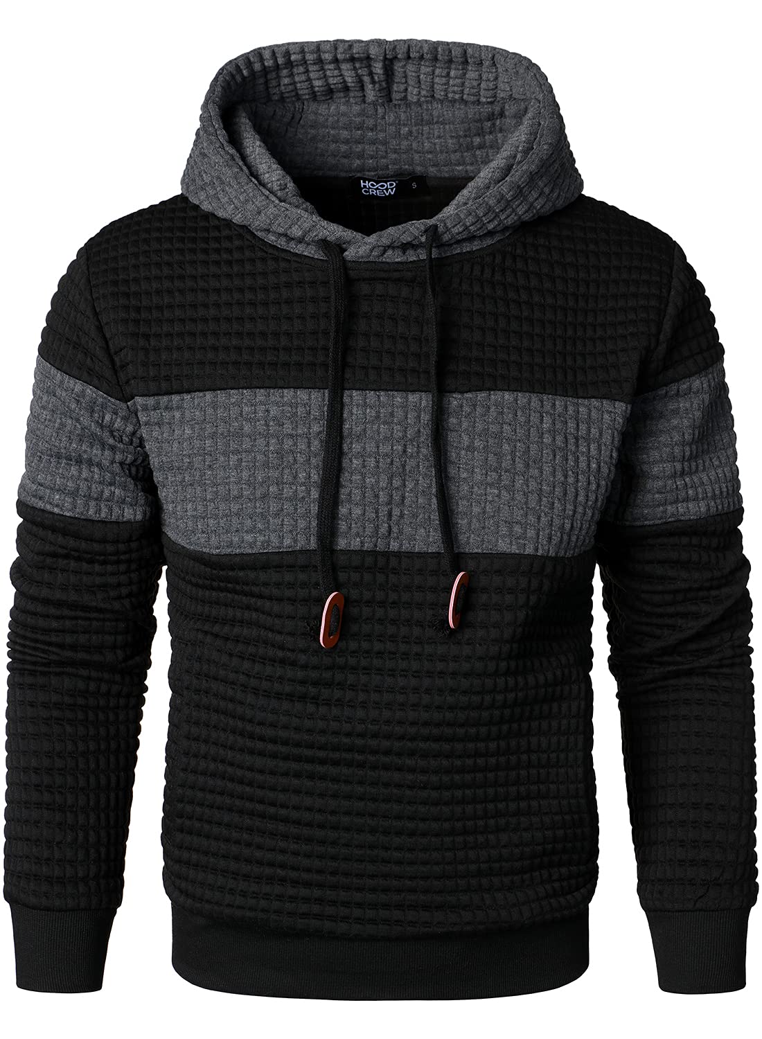 Men’s Sweatshirts Long Sleeve Pullover Patchwork Plaid Jacquard Hoodie Casual Drawstring Hoody Top