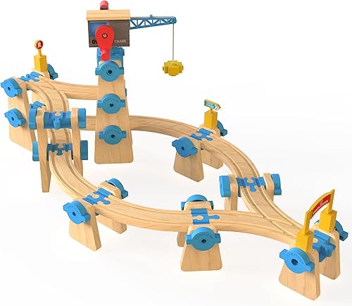 Miniatura 2 de ORBRIUM Build & Play - Juego de 115 piezas de construcción de ferrocarril de madera elevada, paquete de expansión #3 con pistas de tren de madera,