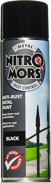 Nitromors Smooth Metal Paint - Black 500ml Aerosol | Protection Against Rust and Corrosion | Superior Coverage |NBP500