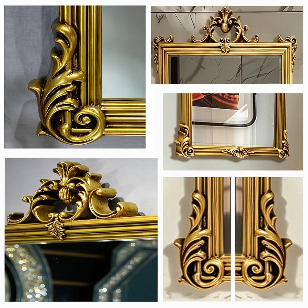 Lustro łazienkowe W Stylu Vintage 60x90 cm HD | Ozdobna Lekka Rama z PU, do Salonu Jadalni Przedpokoju, Podkreślająca Estetykę Wnętrza