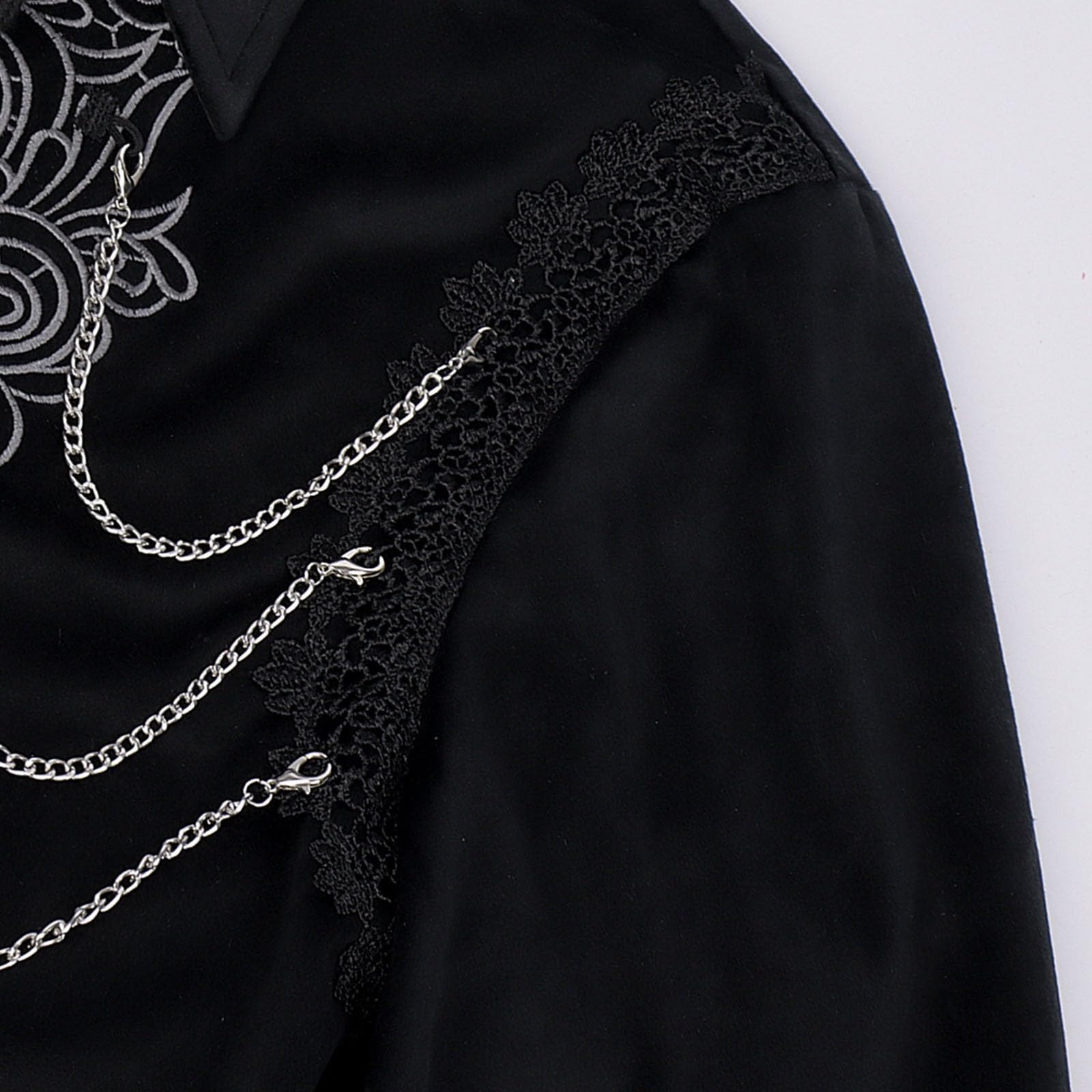 Camisa de Hombre-Camisa de Terciopelo Estilo Gótico Punk para con Mangas Largas y Cuello para Actuaciones Escénicas