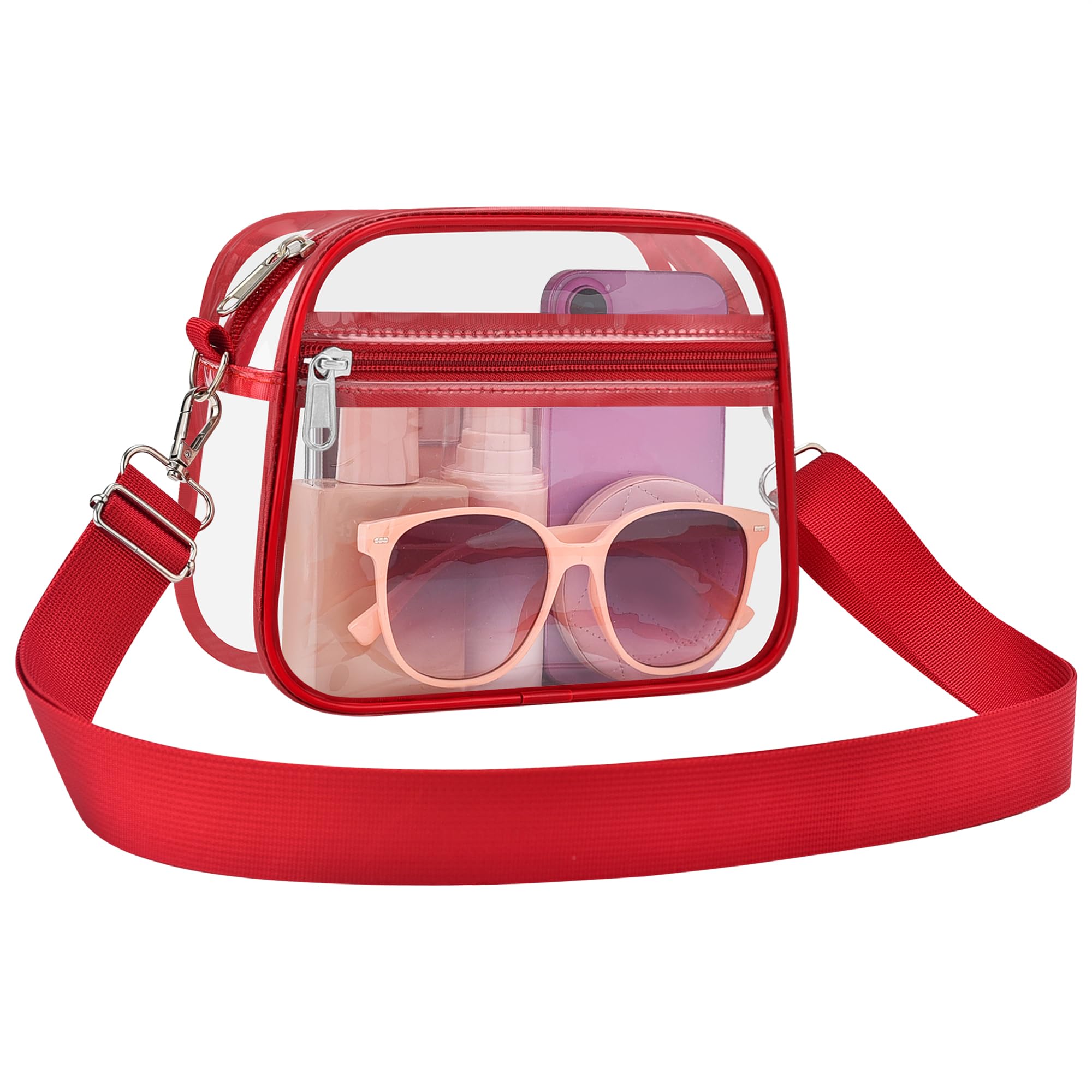 Photo 1 of Clear Bag for Stadium Events Crossbody Bags for Women and Men Clear Purse for Concerts Festivals Red