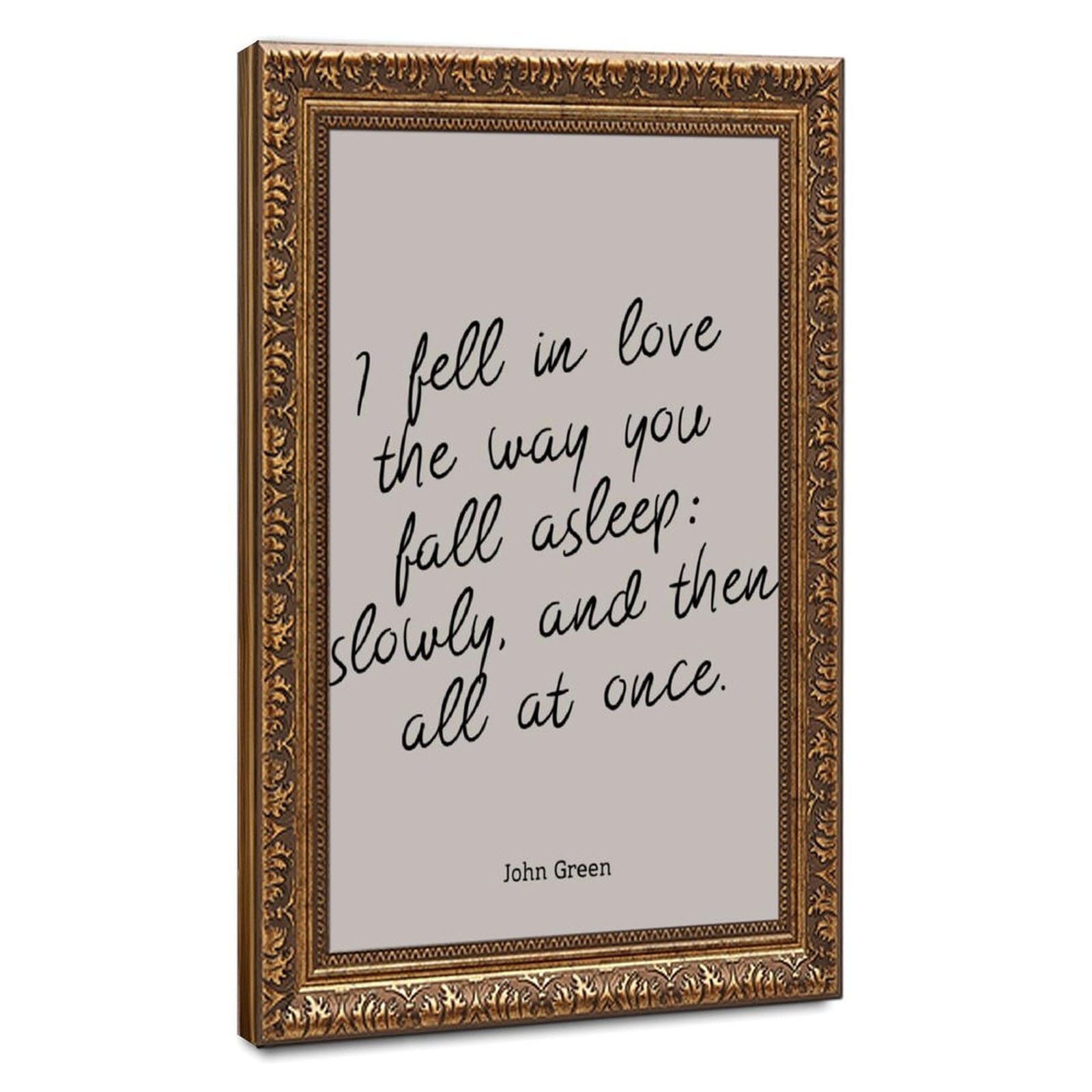 Mnyuein I Fell in Love The Way You Fall Asleep Poster Quotes Canvas Poster Bedroom Decor Sports Landscape Office Room Decor Gift Retro Gold Frame 16" L X 24" W