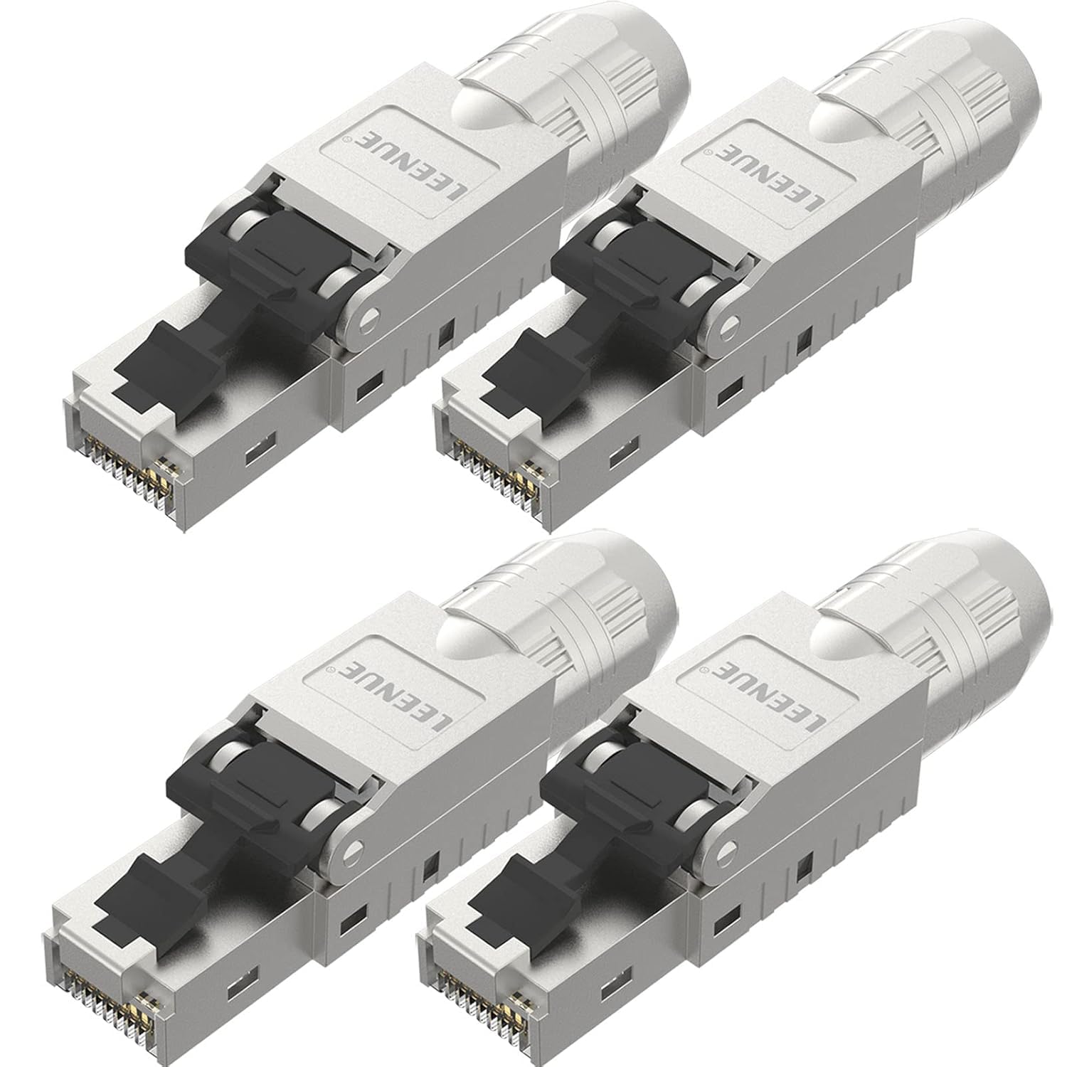 LEENUE netzwerkstecker cat7 werkzeuglos, Vergoldet RJ45 Stecker Werkzeuglos POE für Cat7 Cat6A Verlegekabel, lan stecker cat 7 werkzeuglos 10 Gbit/s 600 MHz, Geschirmt, Wiederverwendbar, 4 Stück