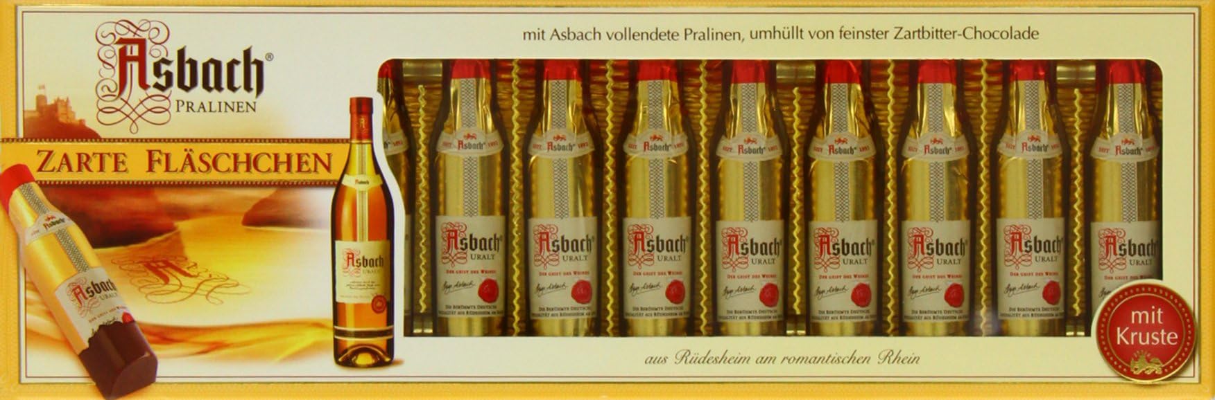 Asbach Chocolate Filled Liqueur Bottles with Sugar Crust, 150 g / 12 bottles per pack (Pack of 2)