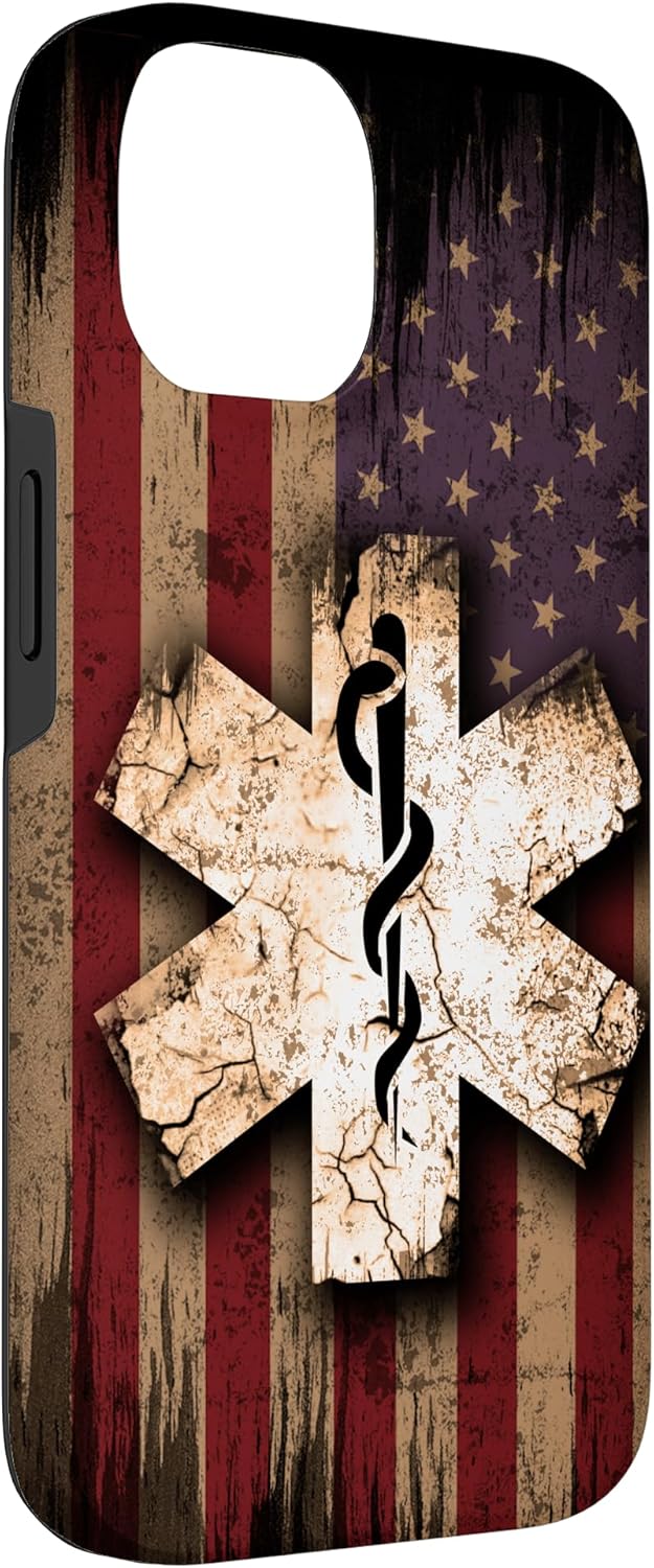 iPhone 14 Vintage EMS EMT Usa Flag Distressed American Paramedic Logo Case