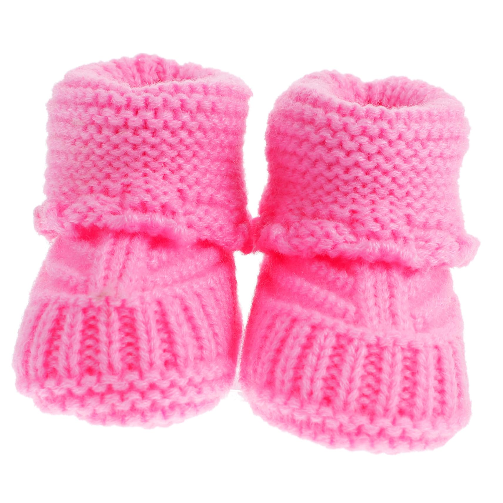 TEHAUX 1 Pair Baby Shoes Newborn Infant Booties Hand Crochet Shoes Toddler Winter Footwear Newborn Booties Handmade Woolen Shoes Short Boots Baby Winter Yarn Cartoon Shoes Pink