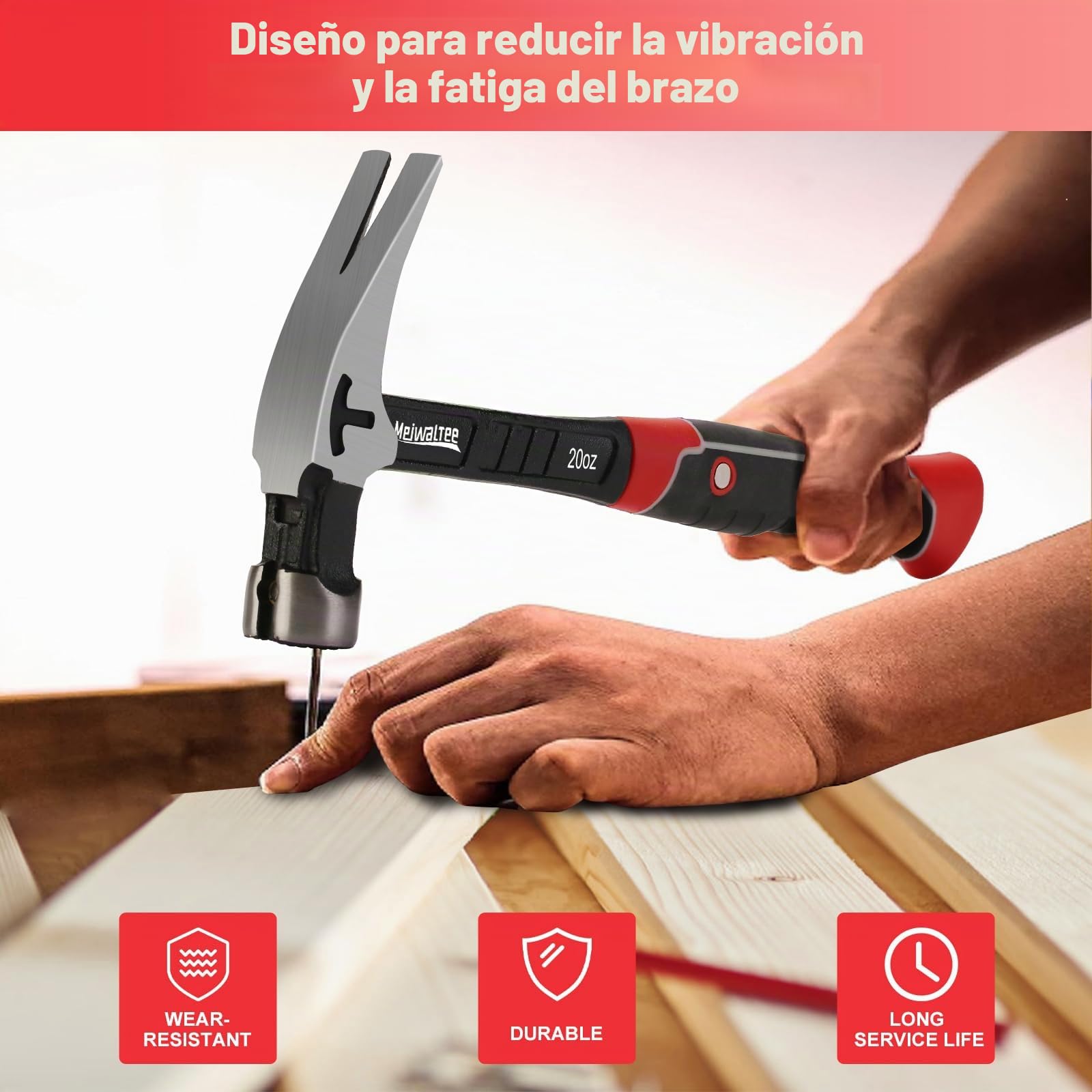 Martillo de Carpintero Recto con Soporte Magnético Para Clavos, Superficie Fresada y Mango que Absorbe los Golpes, Martillo de Garra con Forma Ergonómica-850 g de Peso