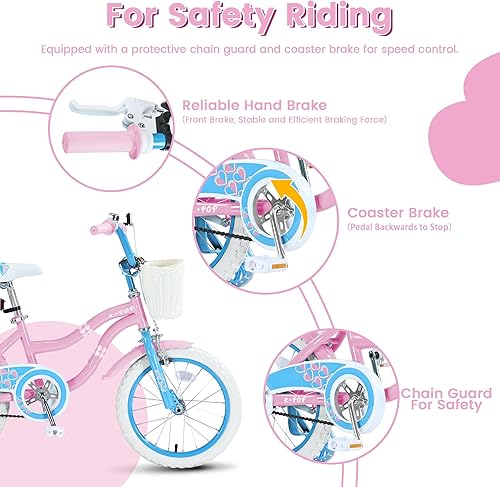 Miniatura 3 de Bicicleta para niñas con cesta para niños de 4 a 12 años, bicicleta para niños de 16 a 20 pulgadas, bicicletas para niñas de 16 pulgadas con ruedas