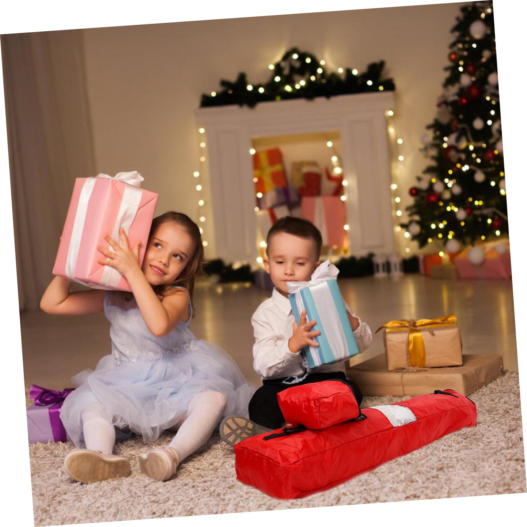 MAGICLULU Aufbewahrungstasche für Geschenkpapierrollen mit Verstärktem Boden Reißfestem Material und Reißverschluss Inklusive Abnehmbarer Kleiner Tasche für Bänder Schleifen und Zubehör Plat
