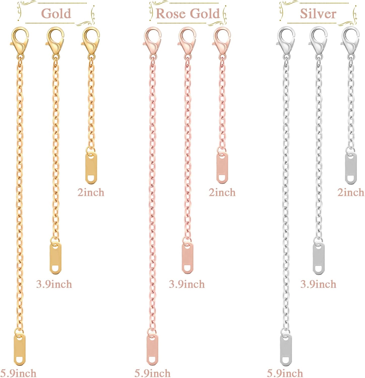 Prasacco 9 Pcs Necklace Extender, Chain Extenders for Necklaces, Delicate Stainless Steel