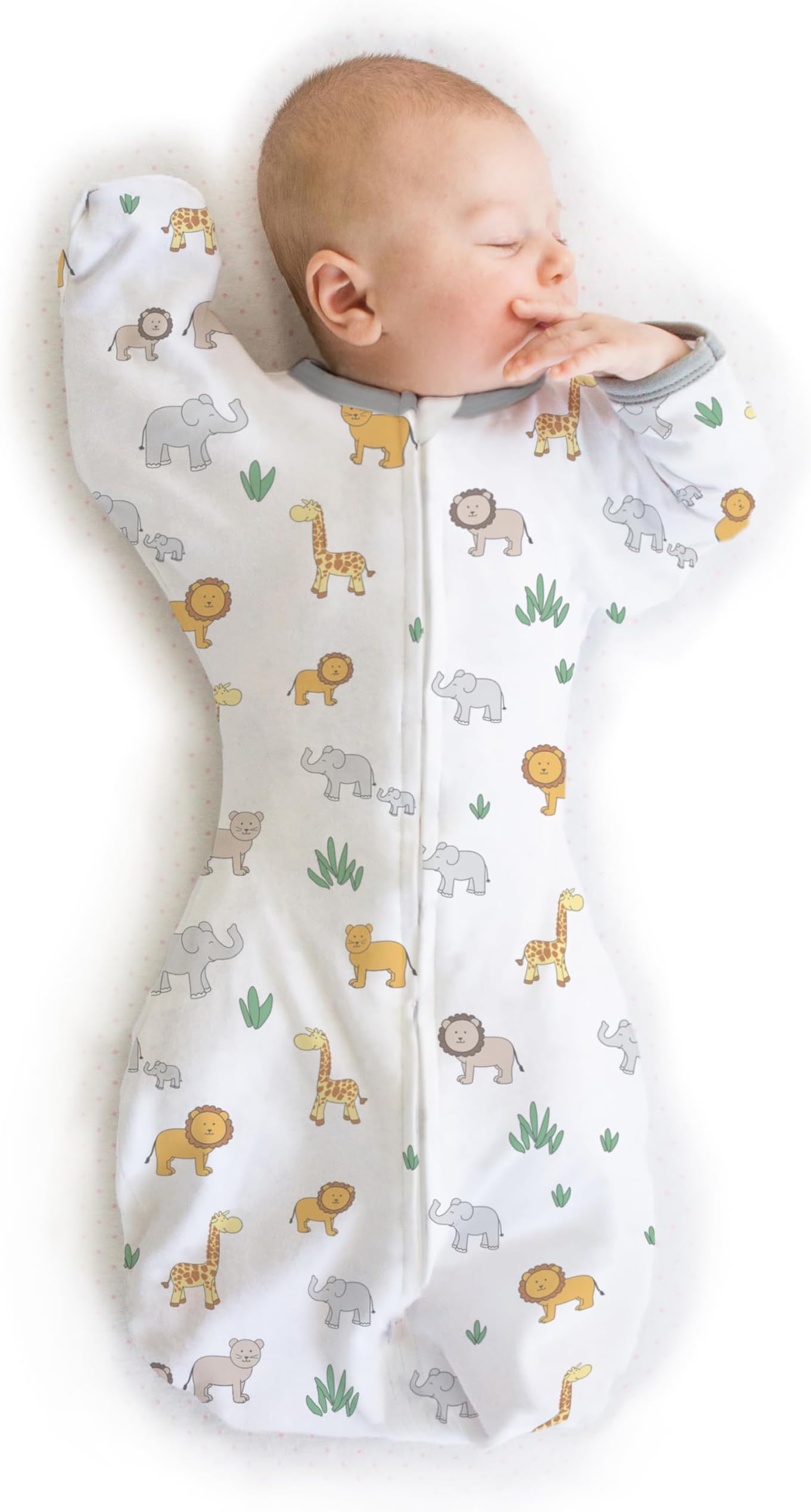 Transitional Swaddle Sack, Arms Up Half-Length Sleeves & Mitten Cuffs, Swaddle for Newborn Transition to Baby Sleep Sack Wearable Blanket, Medium, 3-6 Month, 14-21 lb, On Safari