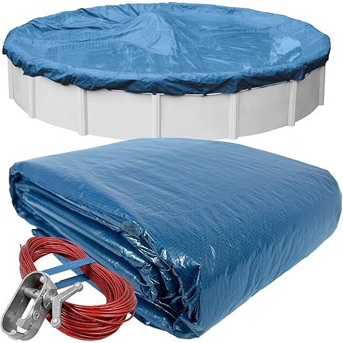 Pool Mate 30 ft Classic Blue Winter Pool Cover for Above Ground Pools, 4 ft Overlap (34 ft Cover Size), Solid 8 x 8 Scrim, 2.36 oz/yd2, 10-Year Warranty, Style: 3530-4PM
