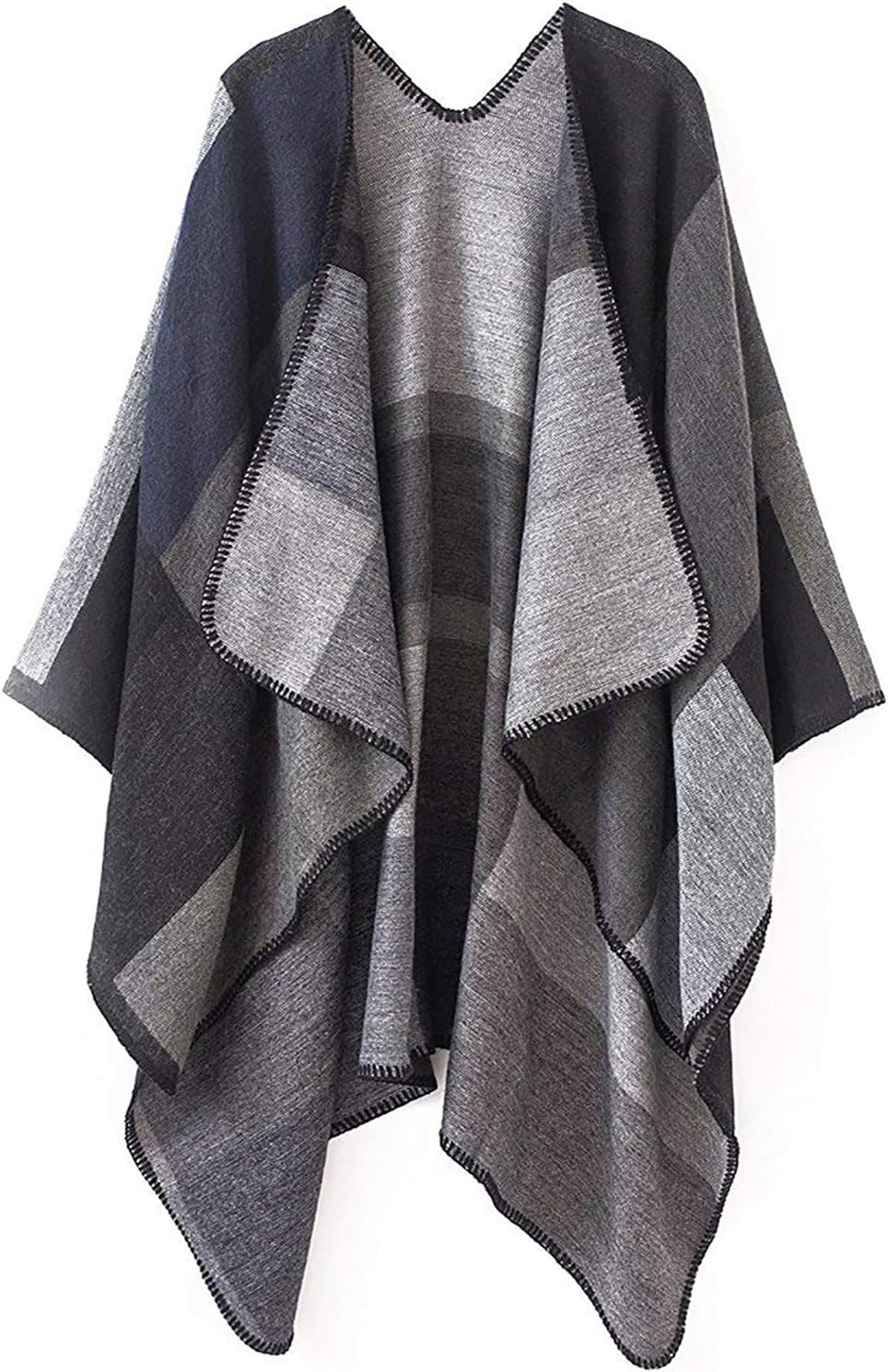 KirGiabo Women's Plaid Sweater Poncho Cape Coat Open Front Blanket Shawls and Wraps