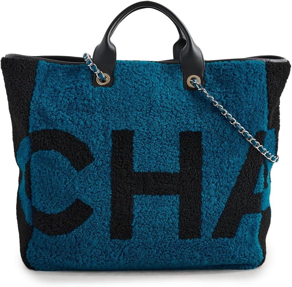 CHANEL Women's Pre-Loved Blue Shearling Deauville Tote