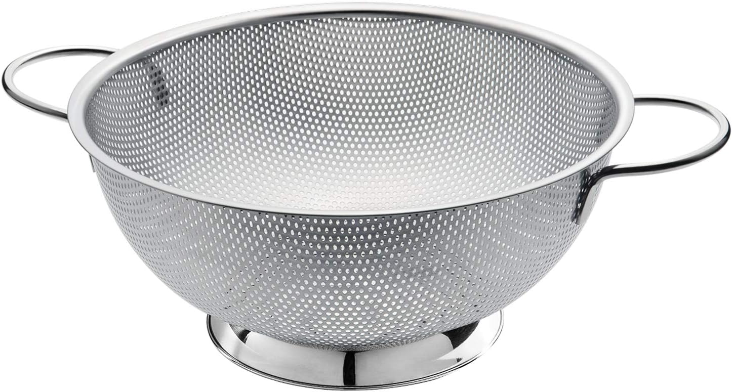 TORVA 5-Quart Stainless Steel Colander - Micro-perforated with Professional Strainer - Heavy Duty Handles and Self-draining Solid Ring Base