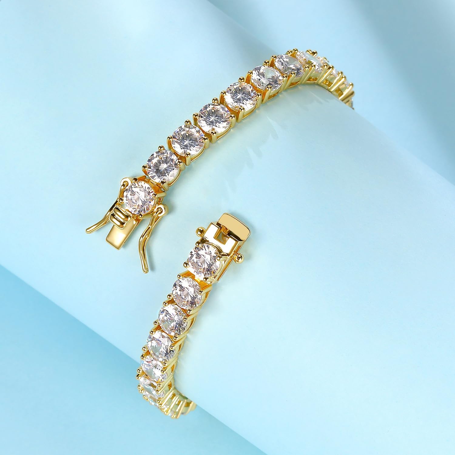 Tennis Bracelet for Women|5MM Simulate Diamond Bracelets|4-Prong-Setting CZ|18k Yellow Gold Plated - Image 4