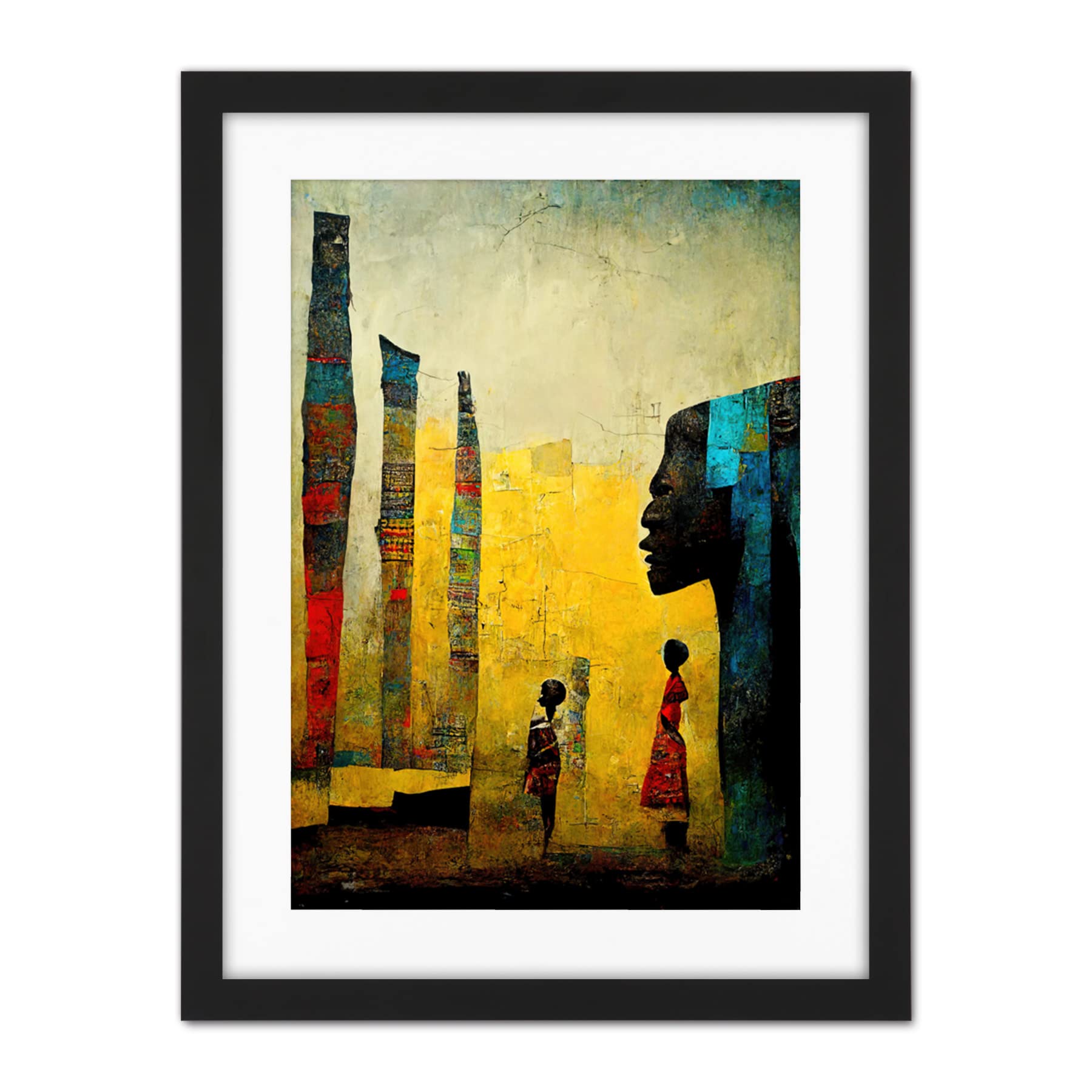 Doppelganger33 LTD African Art Modern Bright Abstract Artwork Framed Wall Art Print 18X24 Inch