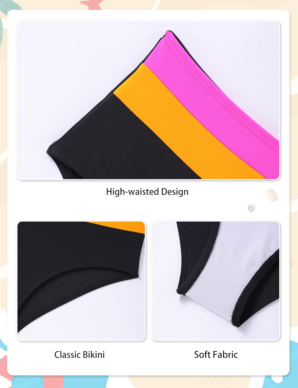 Girls Rash Guard Swimsuit Long Sleeve Dual-Color Stripe Modest Top with Swim Bottoms Bathing Suits for Girls 7-16Y