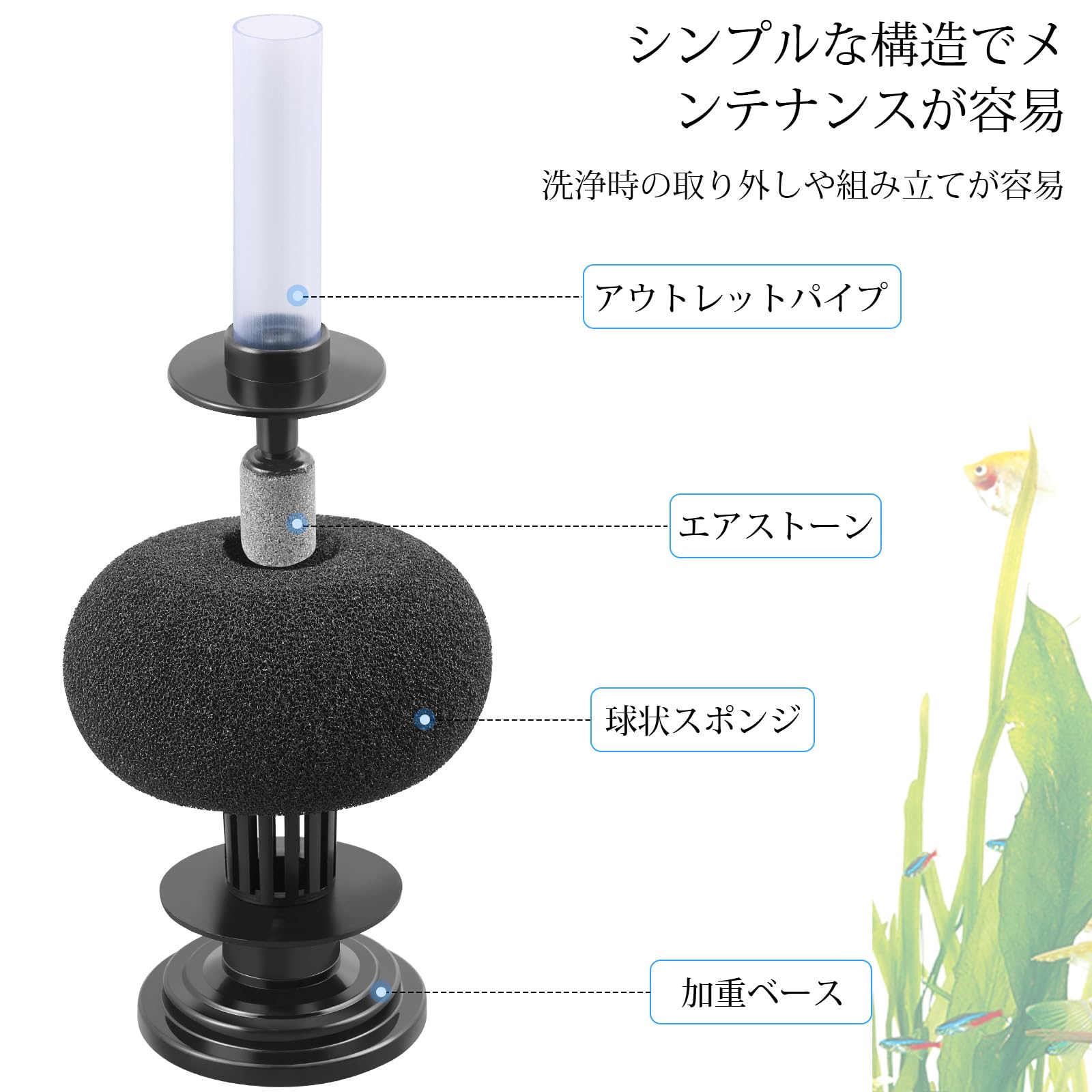 Amazon | FEDOUR 水槽スポンジフィルター: 直径10CM球形水槽用