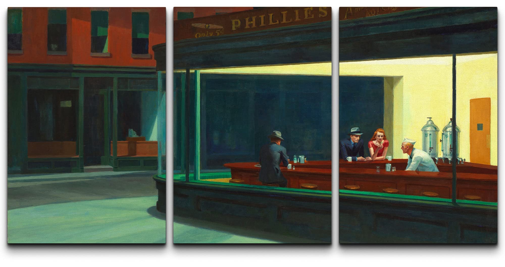 wall26 Canvas Print Wall Art Set Nighthawks by Edward Hopper Cultural Historic Oil Painting Fine Art Reproduction Scenic for Living Room, Bedroom,