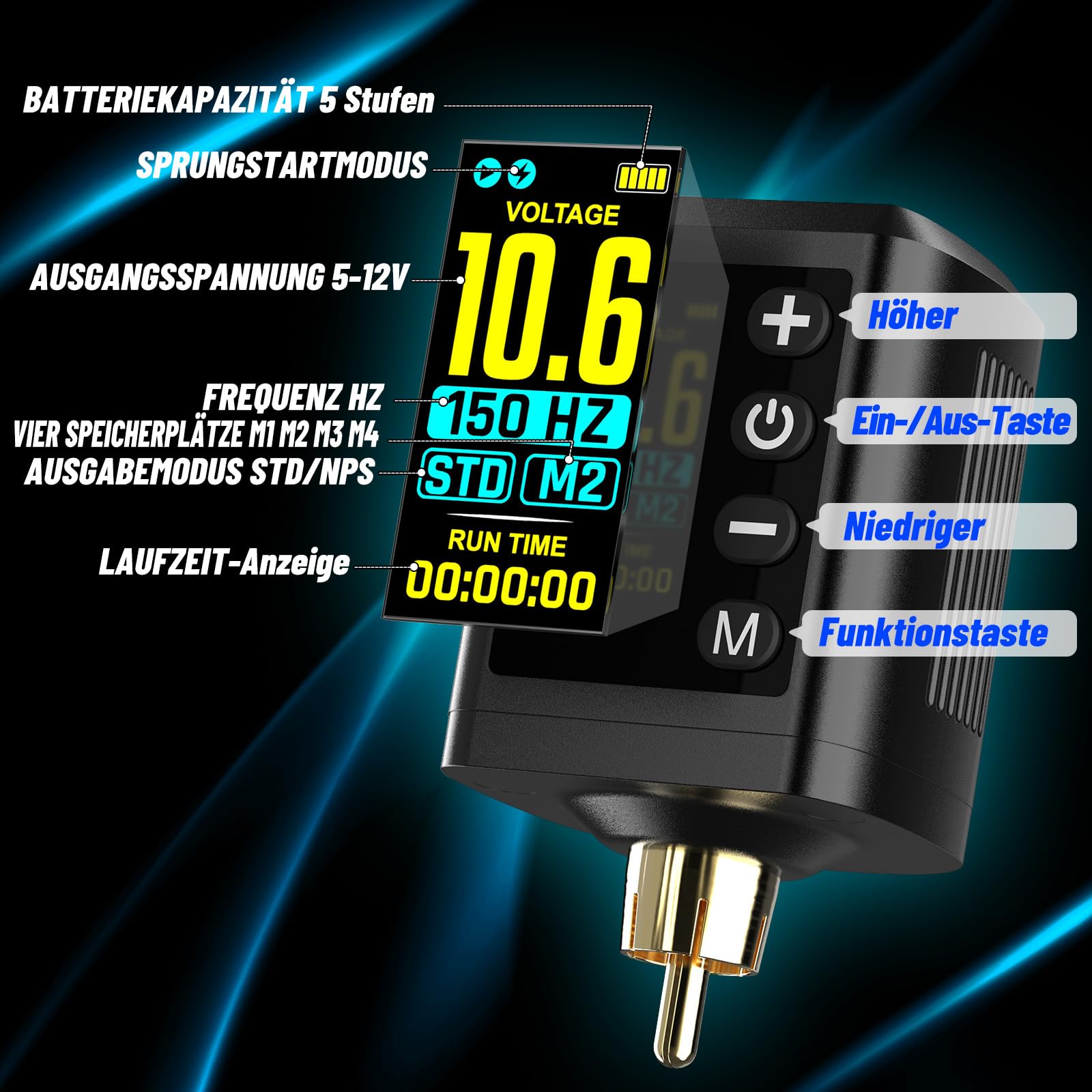 RHEIN Tattoo Maschine Set mit 1600mAh Mini Akku 4 Memory-Modi STD/NPS | 10 Tattoo Nadeln 7 Tattoo Farbe Komplettes Tattoo Zubehör Set