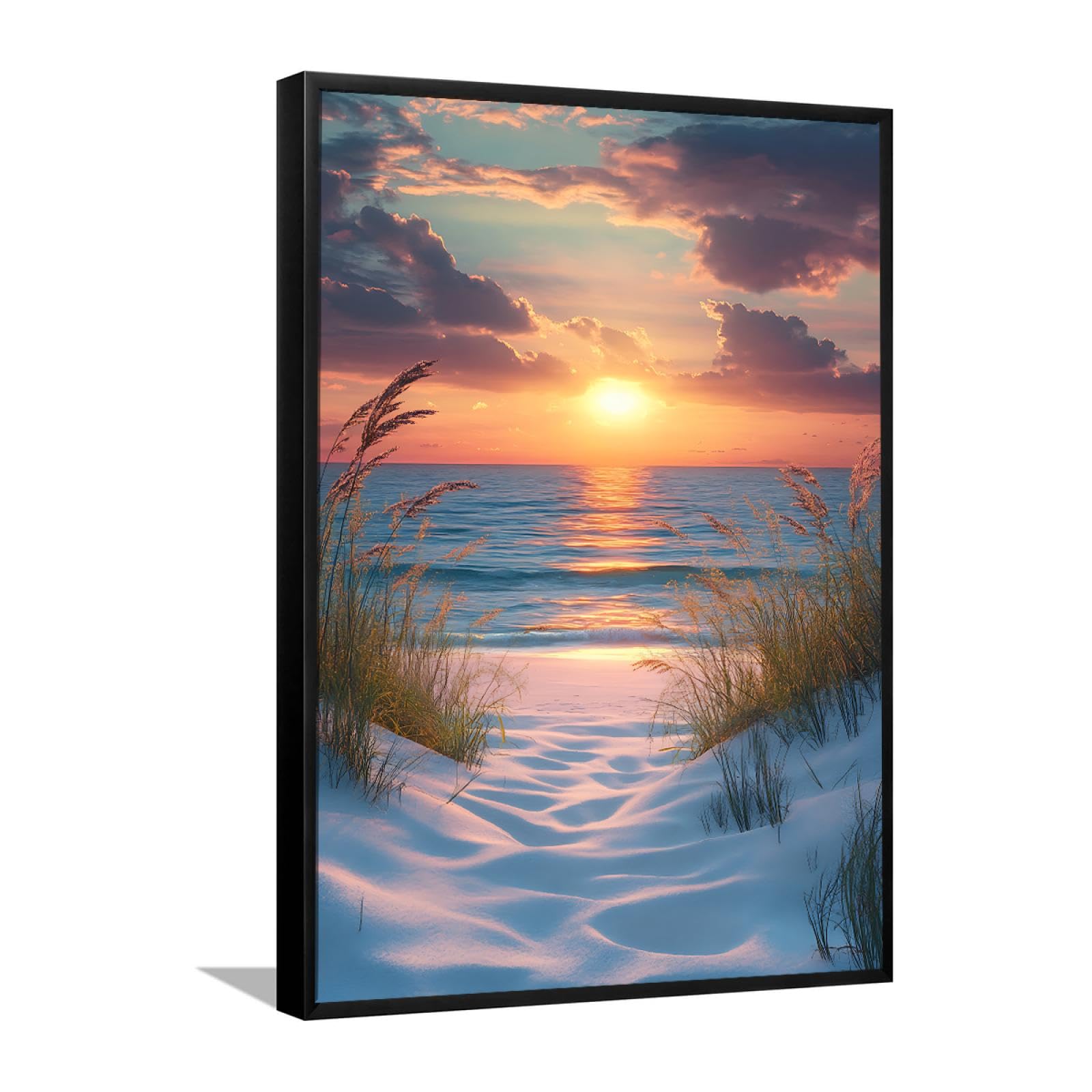 Via Vela Strand Sonnenuntergang Leinwand Wandkunst Küste Weg Bilder Kunstwerk Drucke Entspannen Meer Poster Malerei für Wohnzimmer Schlafzimmer Wohnkultur 80x120cm mit schwarzem Rahmen