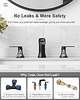 Vista 4 de Waterfall Bathroom Sink Faucet, Brass Black Bathroom Faucet, 4-8 Inch 2 Handles Widespread Bathroom Faucets for Sink 3 Hole Vanity Lavatory Matte