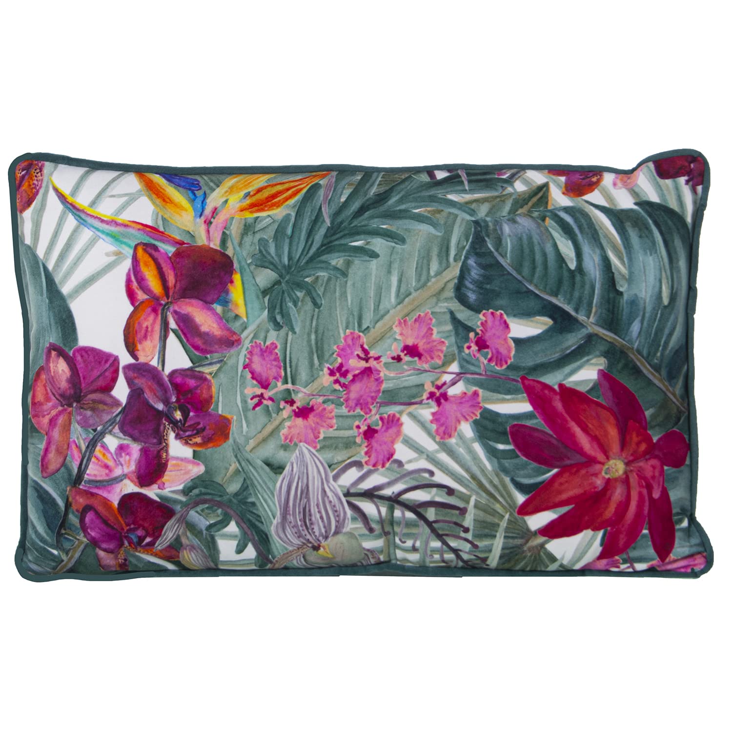 Coussin rectangulaire en velours fleurs 50x30 cm à fermeture éclair