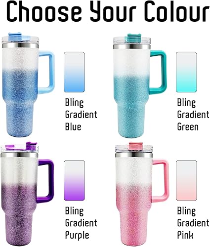 Miniatura 2 de Vaso personalizado de 40 onzas con asa y tapa, vaso de nombre y texto grabado personalizado, doble pared al vacío de acero inoxidable 188, regalos