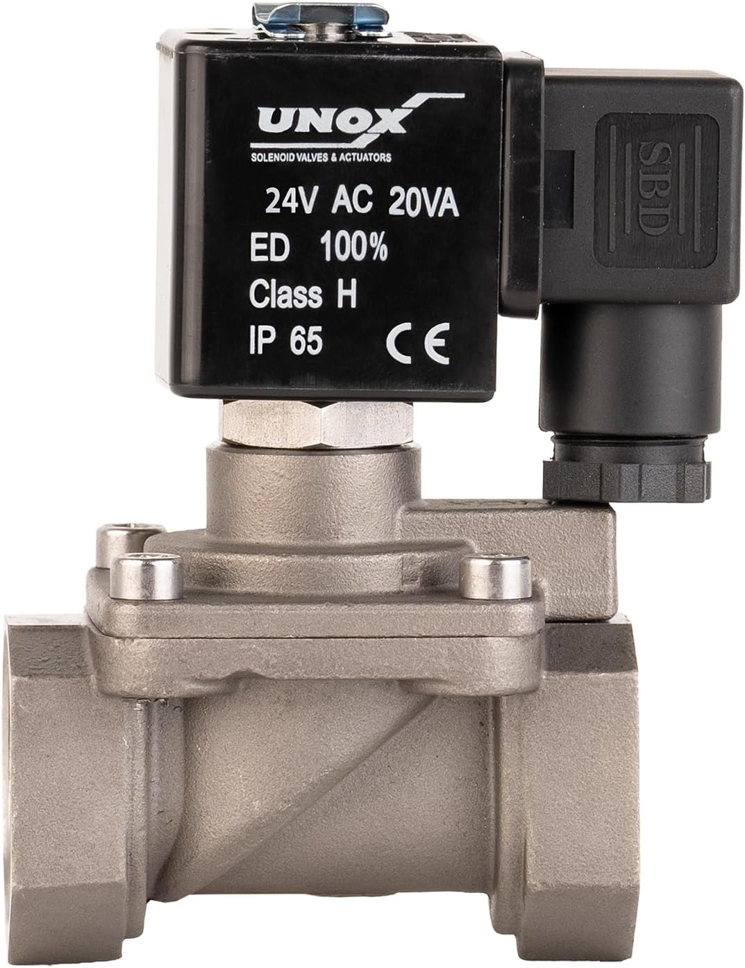 UNOX 1/2" NPT Steam Solenoid Valve 24V AC, High Temperature 176°F/356°F AISI316 Stainless Steel Electric Solenoid Valve Normally Open - 0-363 PSI (0–25 Bar) Threaded Industrial Flow Controller