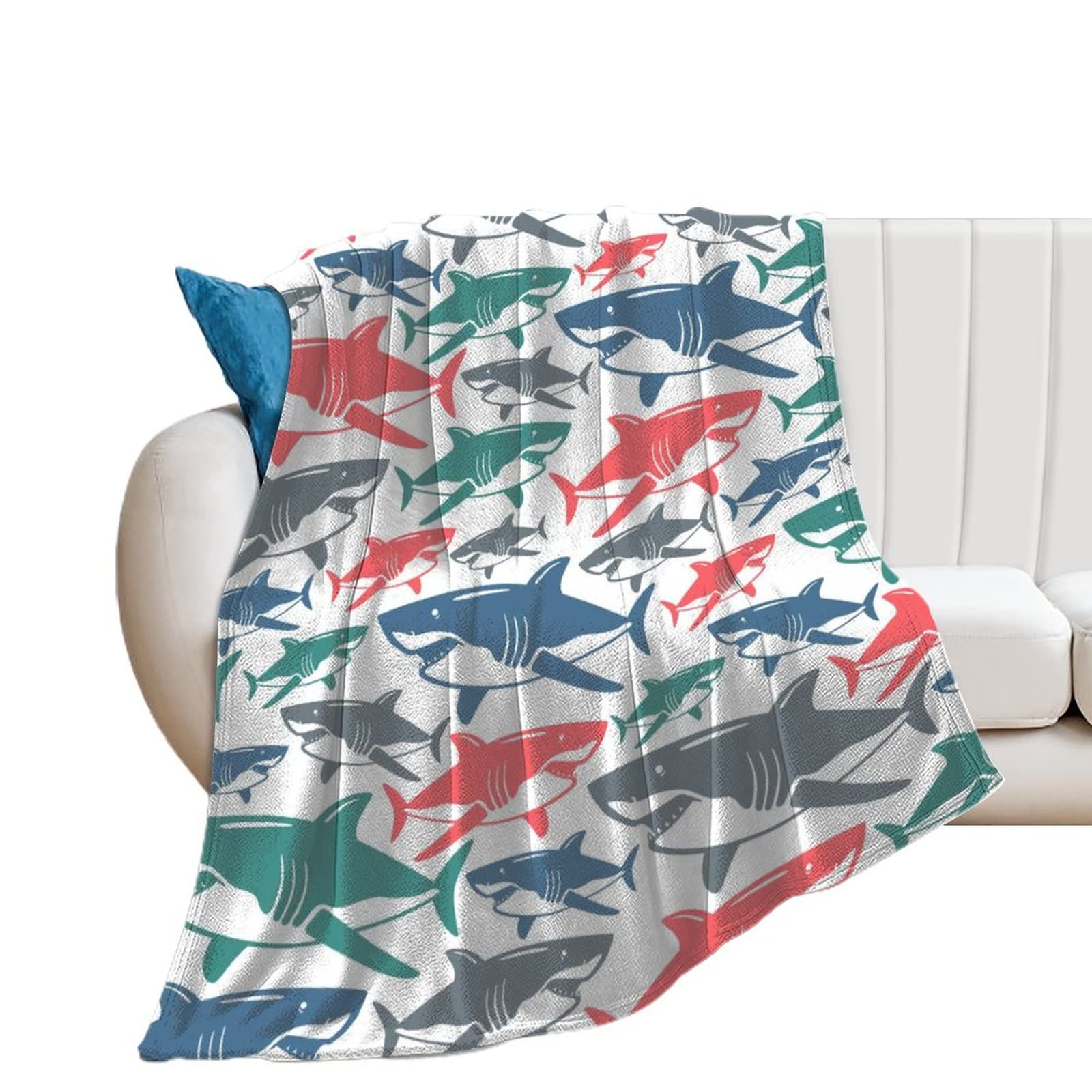 Couverture polaire requins chaude et thermorégulatrice en flanelle anti-pilling
