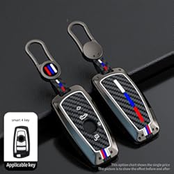Funda Llave Bmw M Performance Happyit Casos de Cubierta de la Llave del Coche de Aleación de Zinc para BMW 1 3 5 Series F10 F11 F20 F30 F31 F34 G20 G30 X3 F25 X4 I3 M3 M4 con Fibra de Carbono Silicona (4 Botones, Color Mate)