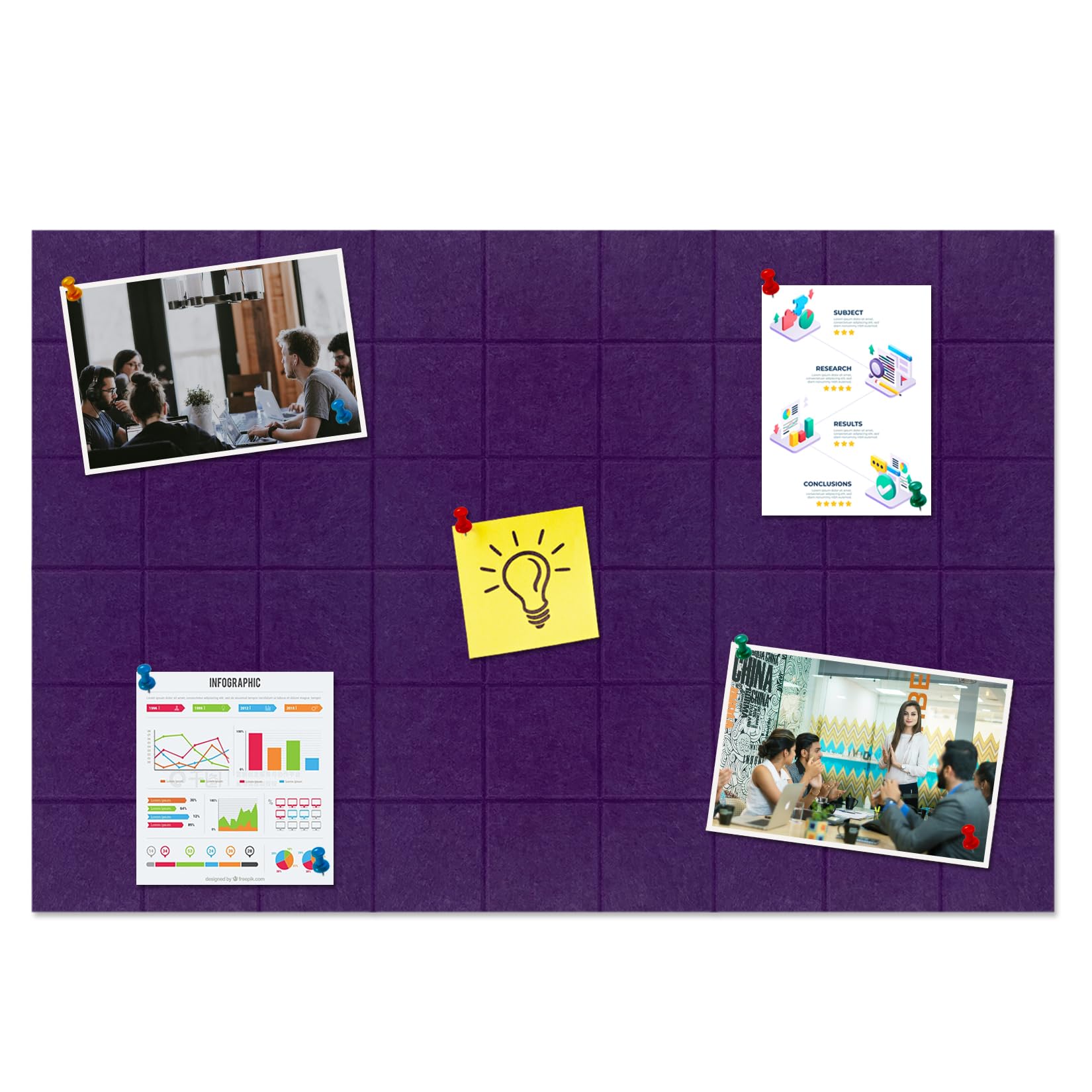 HULAVO Large Square Felt Cork Board Tiles, Self Adhesive DIY Felt Bulletin Board Pin Board with 35 Pushpins for Office School Home Wall Decor Stickers