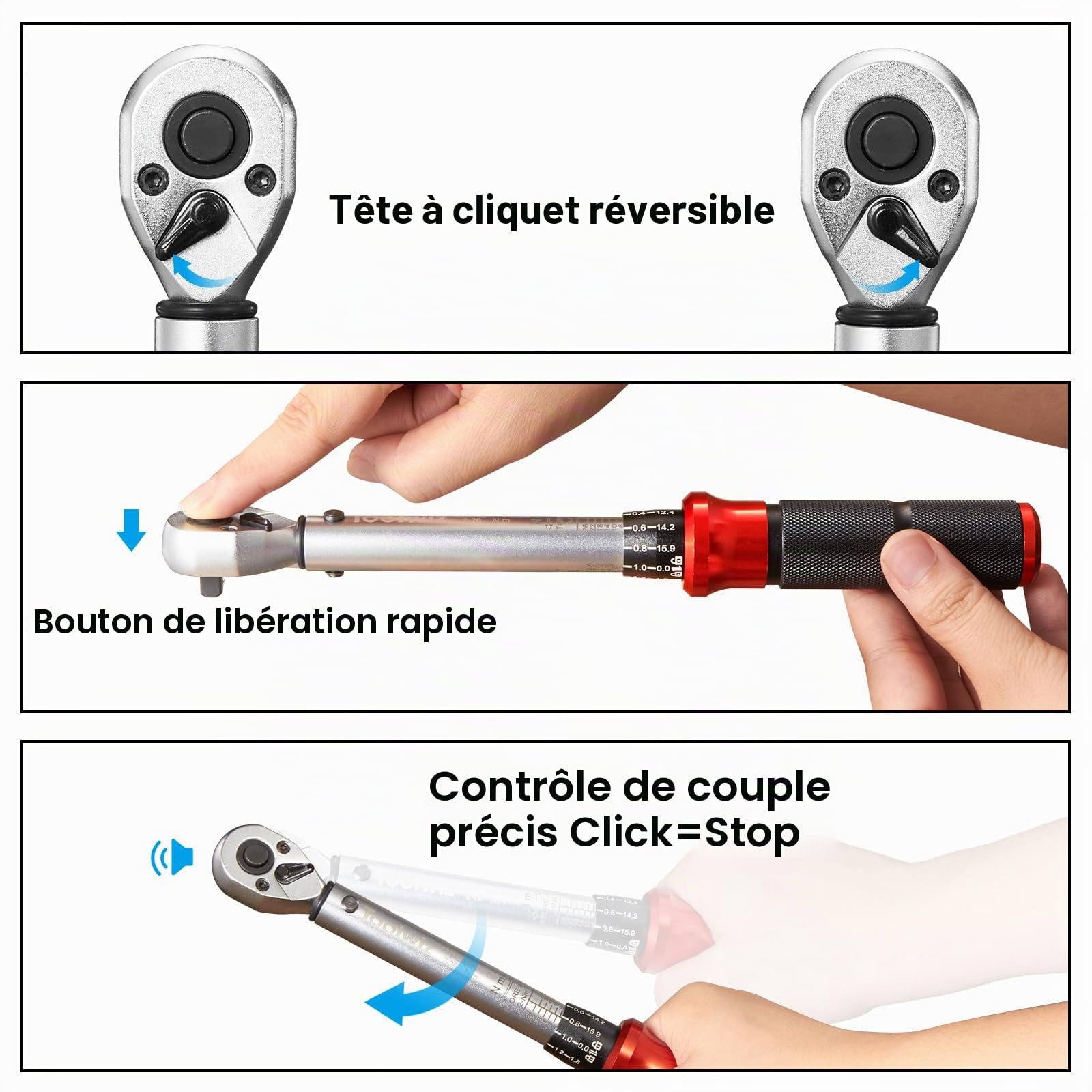 Toolwiz Clé Dynamométrique 1/4", 2-26 Nm pour Vélo, Précision ±3%, 15 Pièces Cle Dynamometrique Kit D'entretien Vélos Route Montagne avec Barre D'extension, Douilles Hex et Star Bit