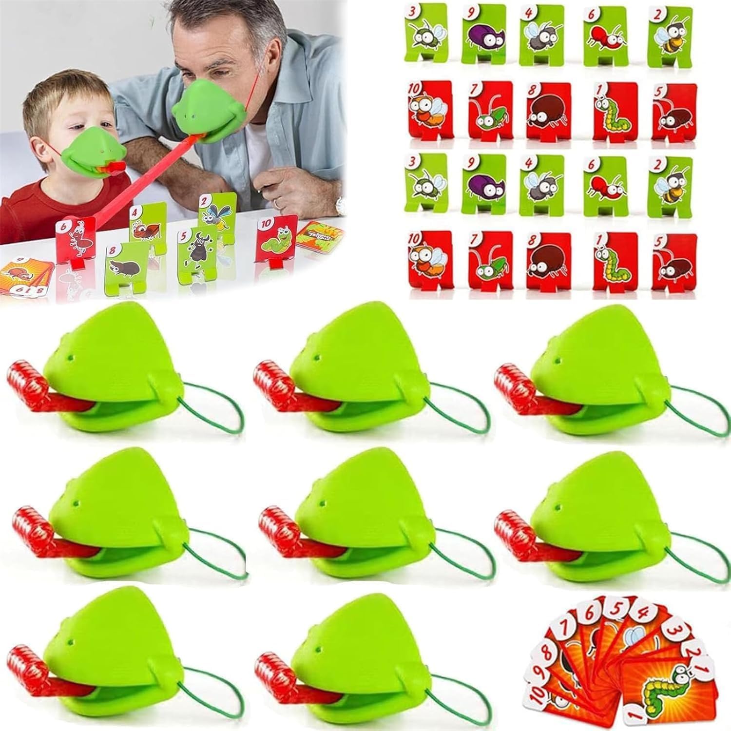 Zenova Frog Tongue Board Game, Frog Mask with Blow Tongue, Lizard Tongue Game, Frog Tongue Mask Games, Frog Tongues Out Toy, with Blowing Air, Multiplayer Party Games (8PCS)
