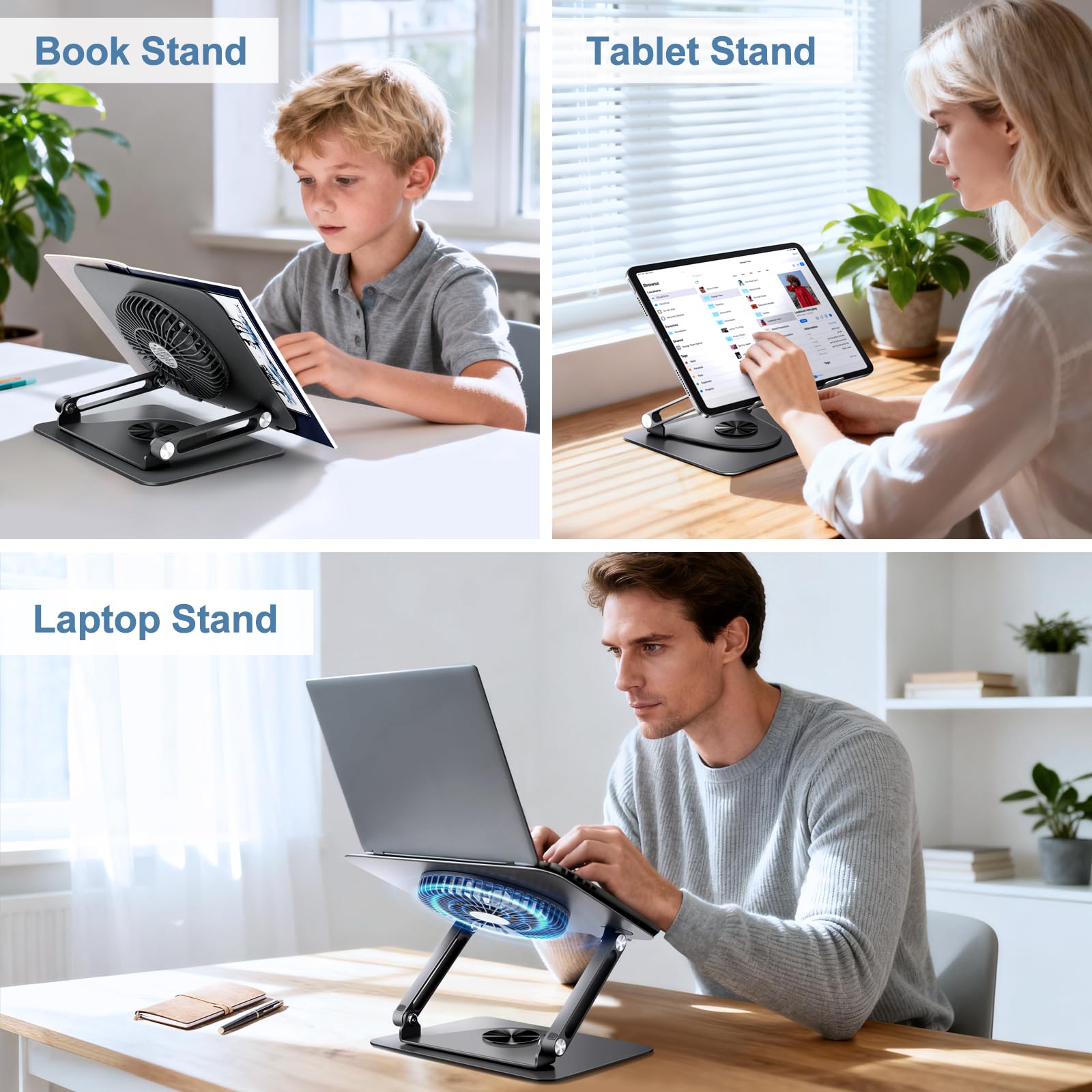 ICARE Stojak na Laptopa z Magnetyczną Chłodnicą do Laptopa RGB, Obracany o 360°, Nośność 10 kg i Cichy 18 dB, Uchwyt do Laptopów i Tabletów do 16", Szary Metaliczny